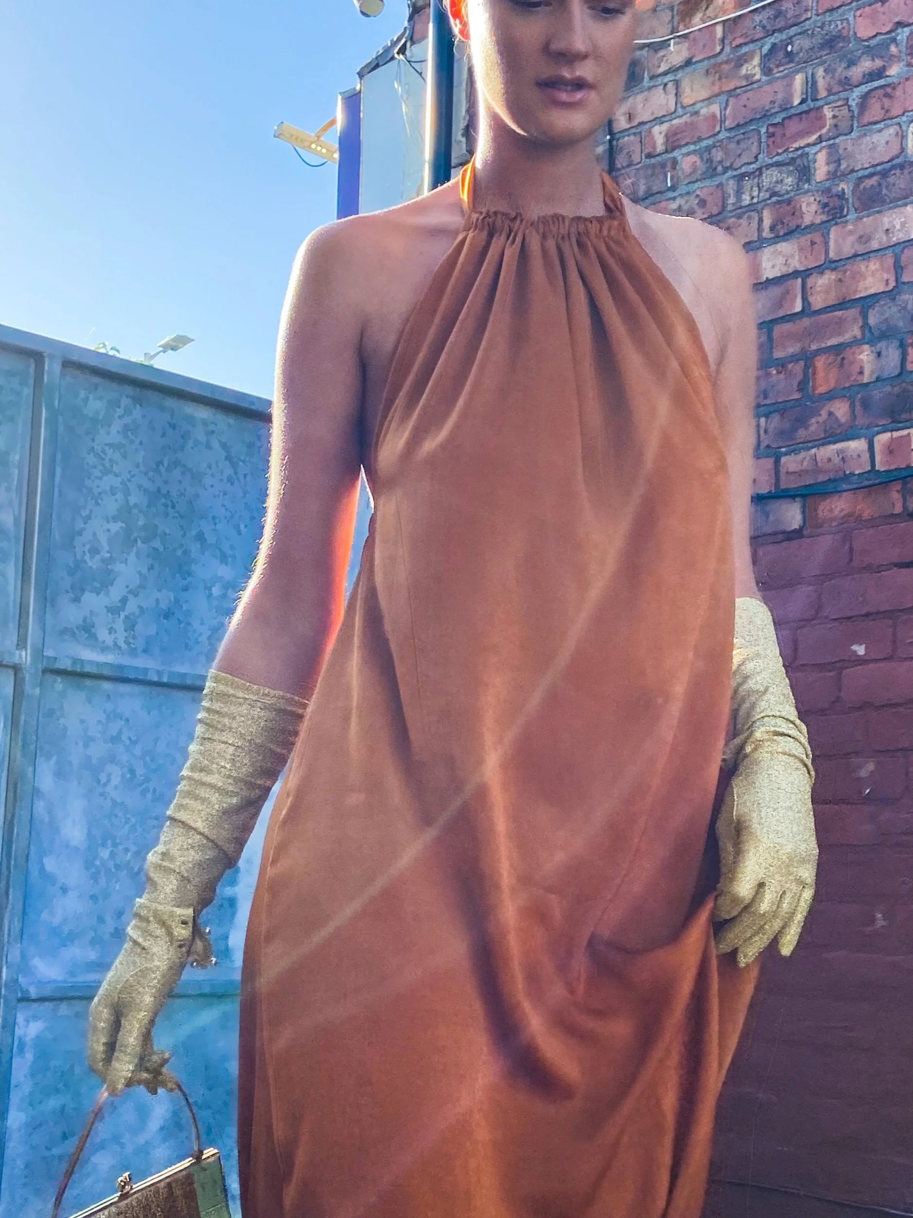 Burnt Orange Halter Satin Maxi Dress COCOOVE fashion and lifestyle